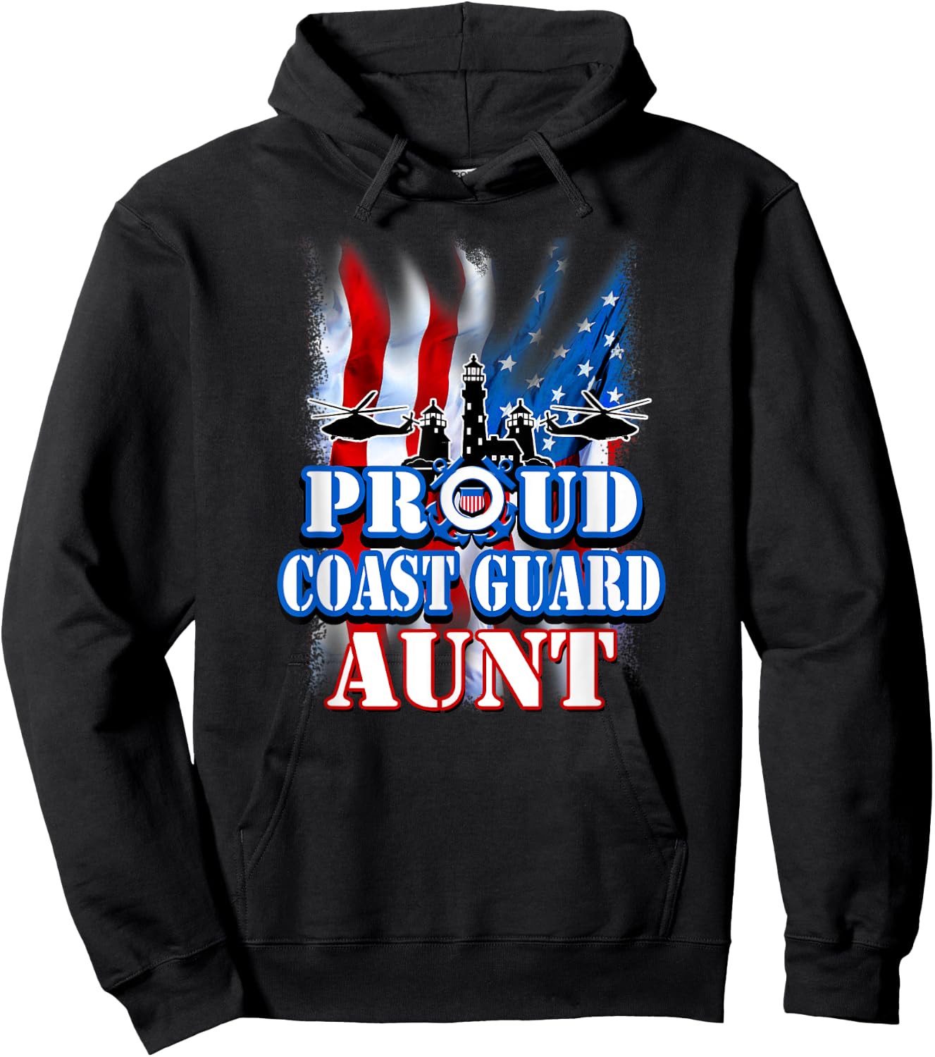 Coast Guard Aunt Shirt USA Flag Military Women Hoodie - Hoodie | Black