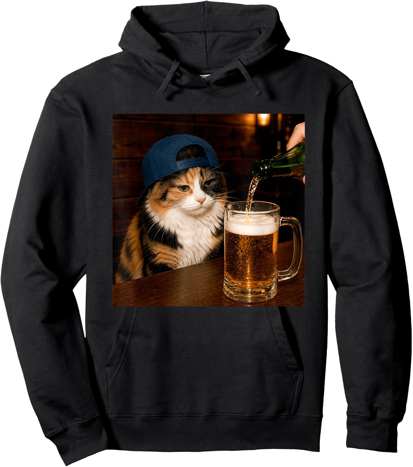 Funny Calico Drinking Beer Cat Meme Hoodie - Hoodie | Black