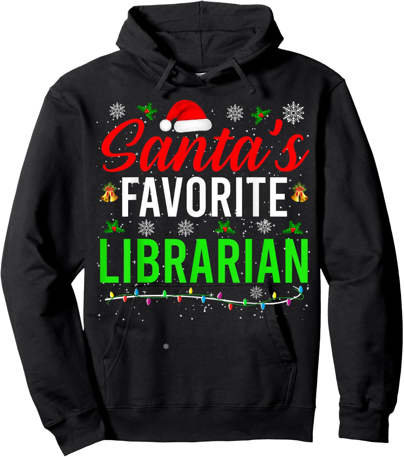 Santa's Favorite Librarian Cute Book Lover Christmas Gifts Hoodie - Hoodie | Black