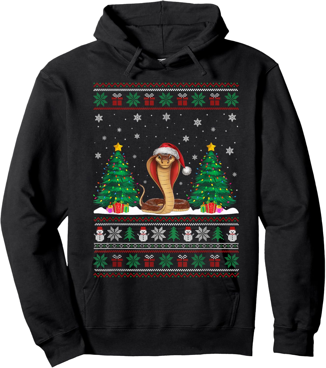 Santa Hat Snake Christmas Tree Lights Ugly Sweater Hoodie - Hoodie | Black