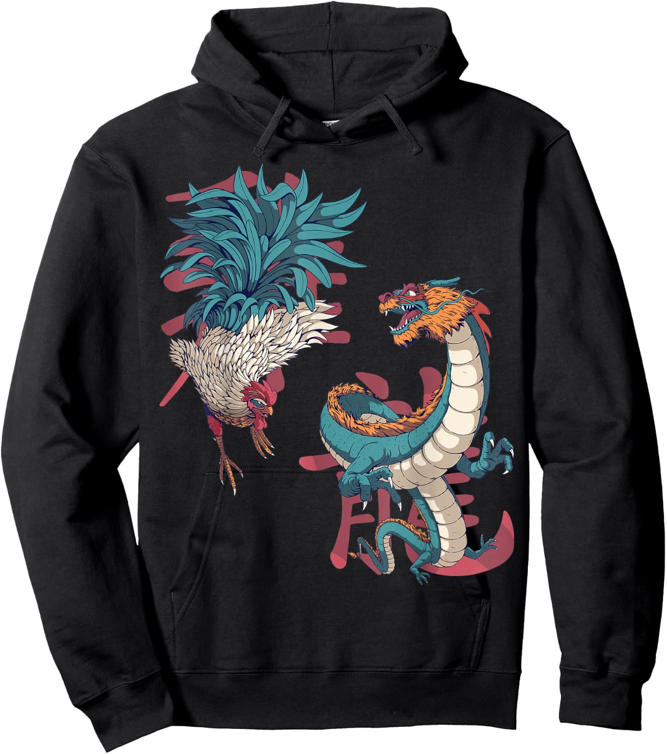 Lunar Zodiac Sign Dragon and Chinese Zodiac Rooster Lovers Hoodie - Hoodie | Black
