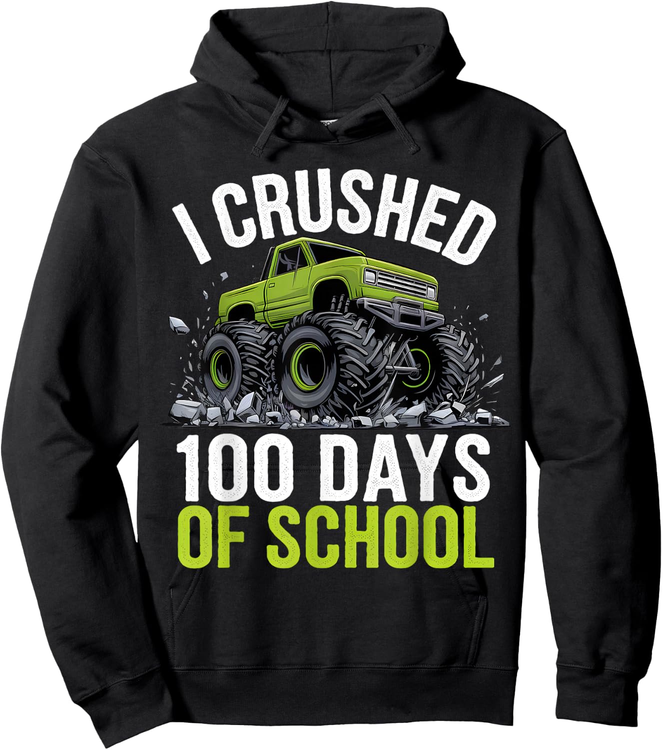 I Crushed 100 Days Of School Boys Kids Monster Truck Hoodie - Hoodie | Black
