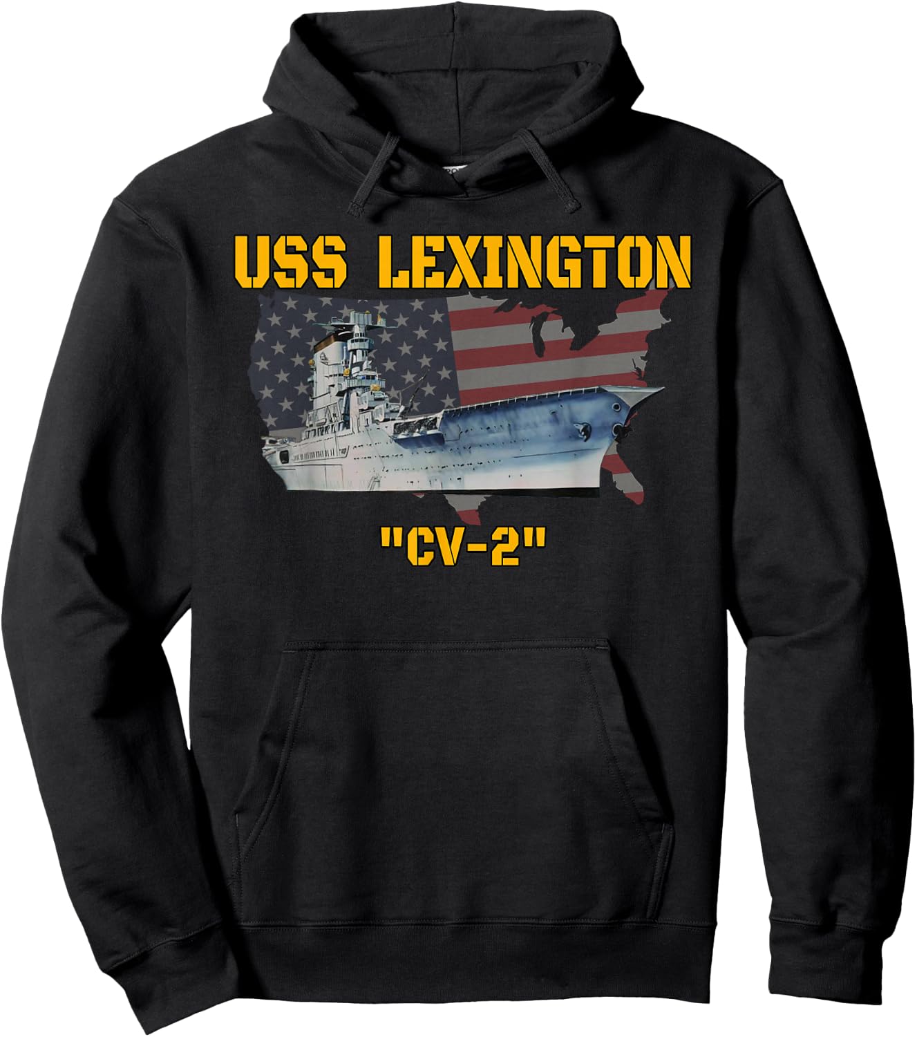 Aircraft Carrier USS Lexington CV-2 Veterans Day Fathers Day Hoodie - Hoodie | Black