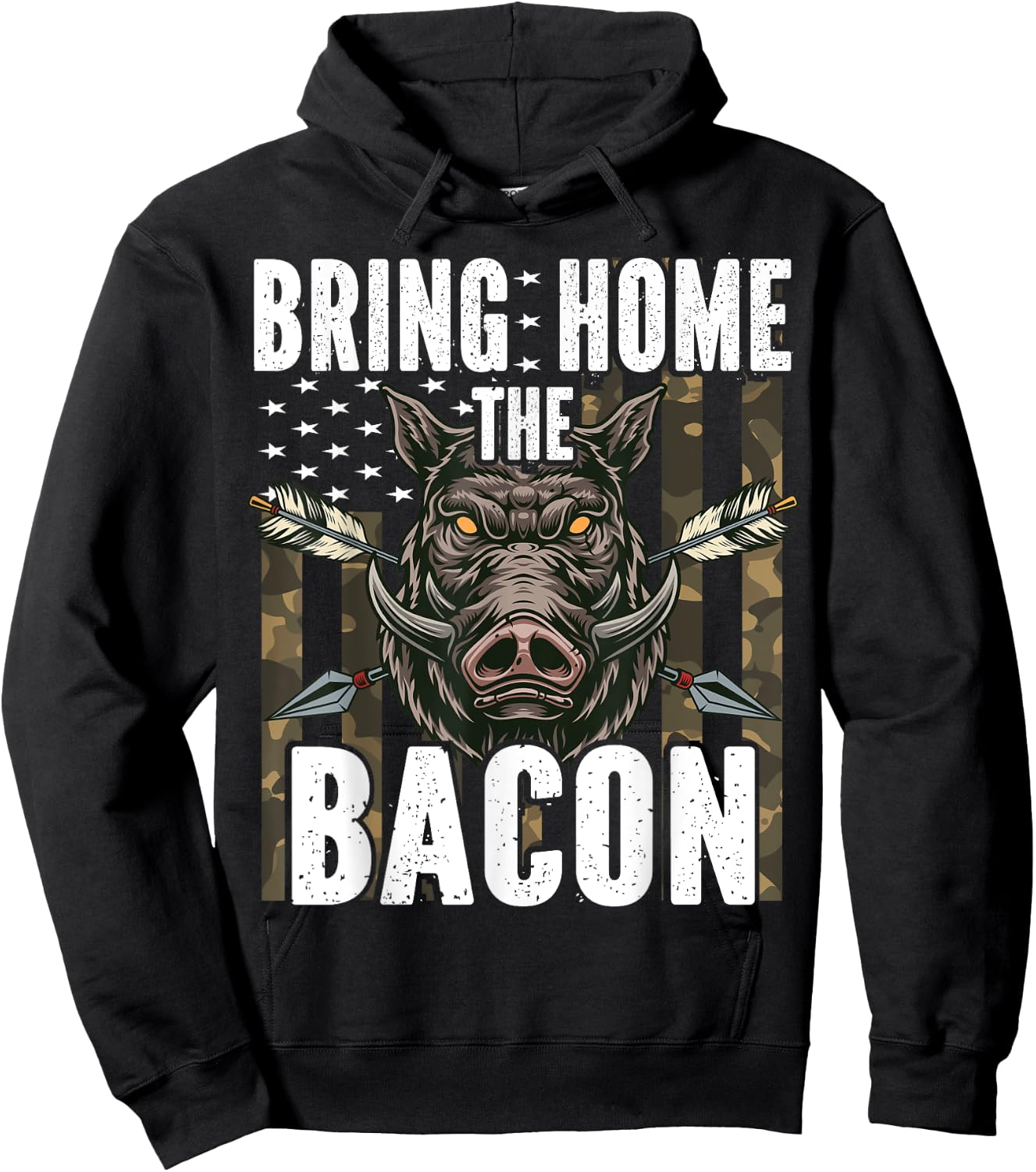 Bring Home The Bacon Hog Hunting Men Boar Wild Pig Hunter Hoodie - Hoodie | Black