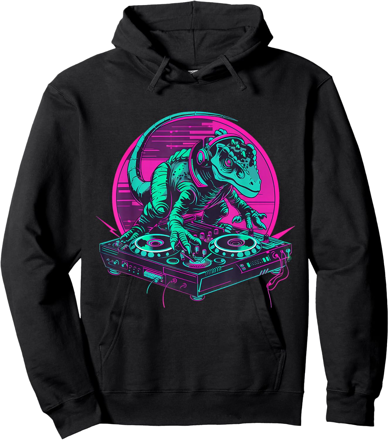 DJ Dinosaur Techno Turntable DJ Dinosaur Beatmaker Artwork Hoodie - Hoodie | Black