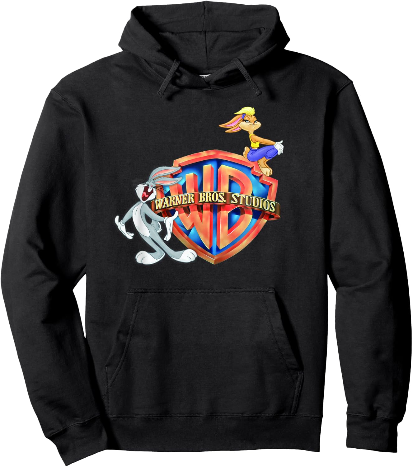WB100 Looney Tunes Bugs Bunny & Lola Warner Brothers Logo Hoodie - Hoodie | Black