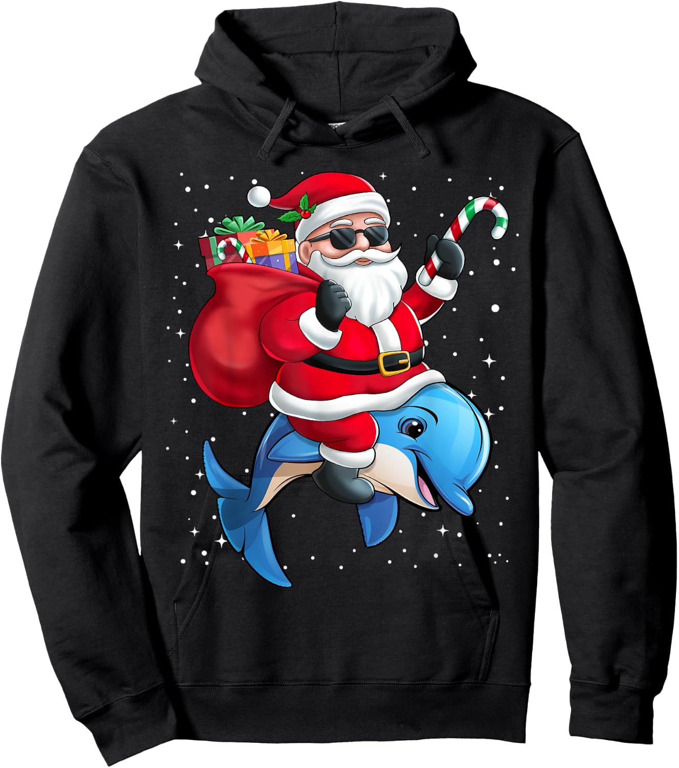 Santa Claus Riding A Dolphin Christmas Boy Girl Kids Hoodie - Hoodie | Black