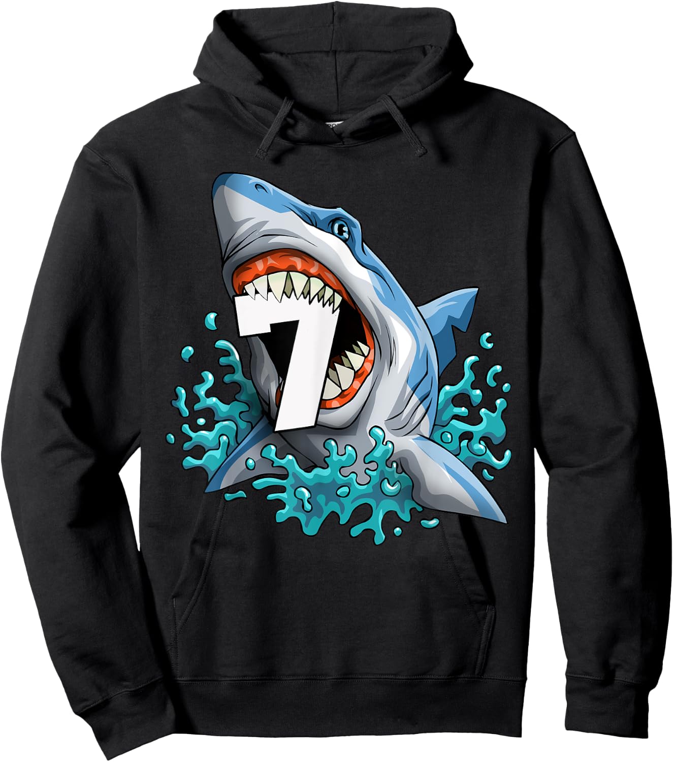 Kids Shark 7th Birthday Boys Funny Shark 7 yrs Old Birthday Hoodie - Hoodie | Black