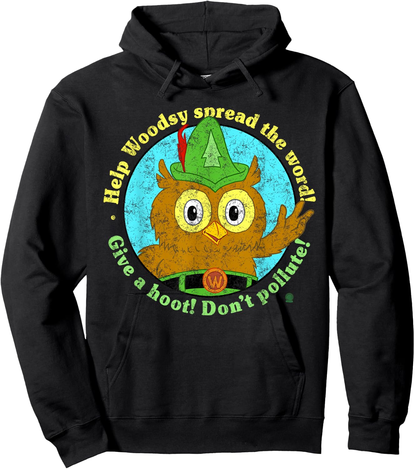 Woodsy Owl Give a Hoot Don't Pollute Distressed Hoodie - Hoodie | Black