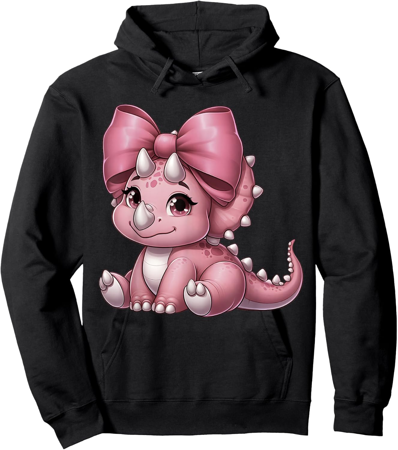 Coquette Bow Triceratops Dinosaur Women Mom Girl Pink Ribbon Hoodie - Hoodie | Black