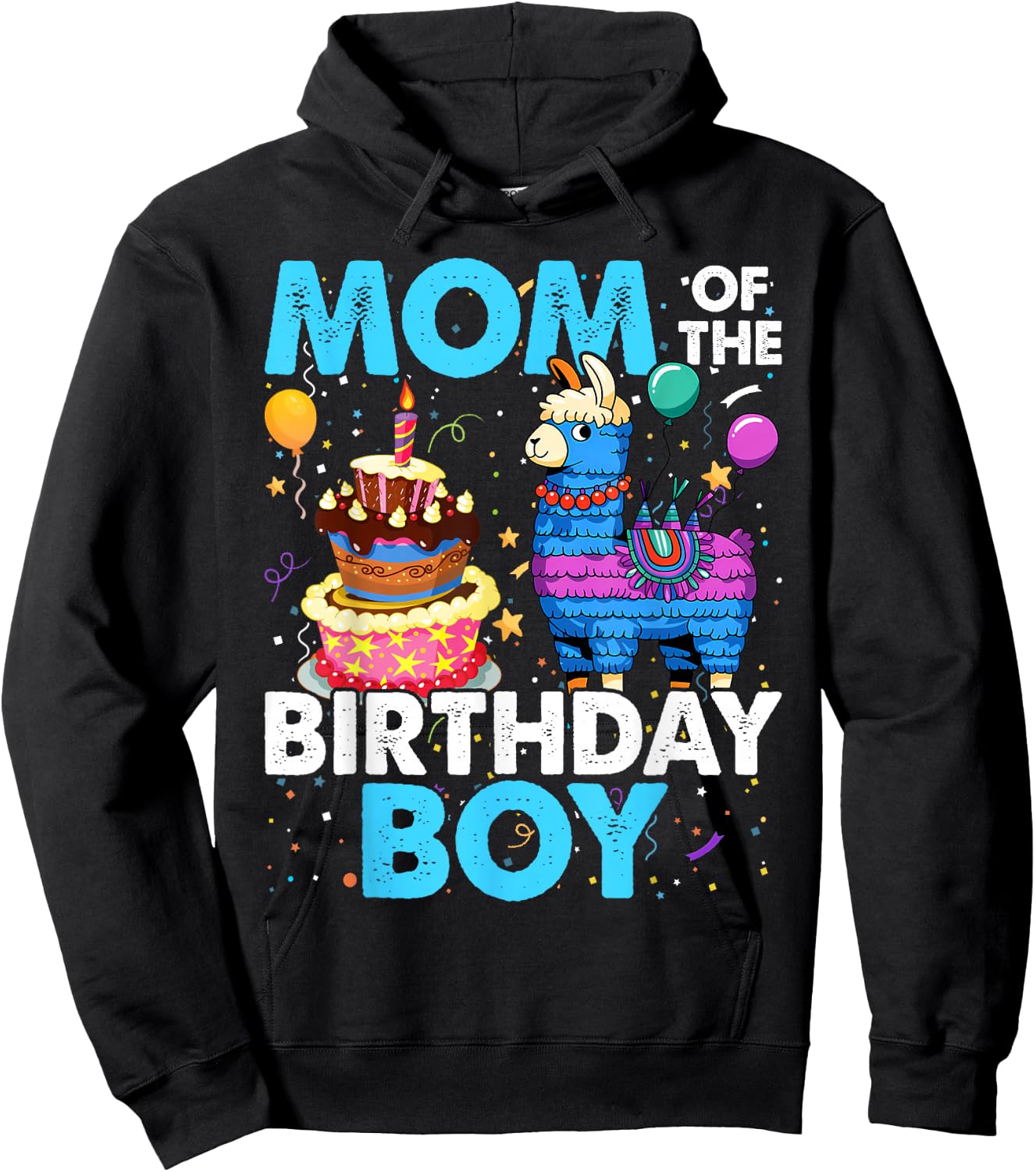 Mom Birthday Boy Llama Pinata Party Matching Family Hoodie - Hoodie | Black