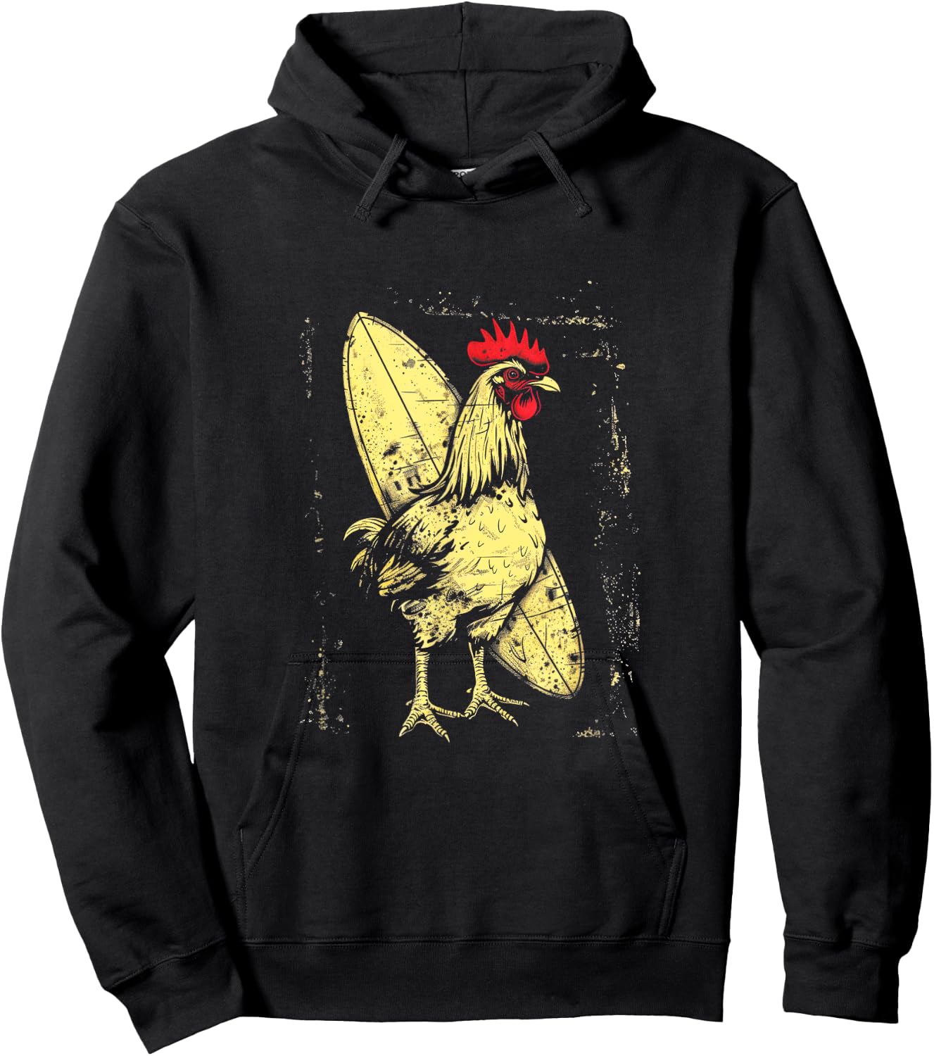 Chicken Surfboard Rooster Surfing Vintage Beach Hoodie - Hoodie | Black