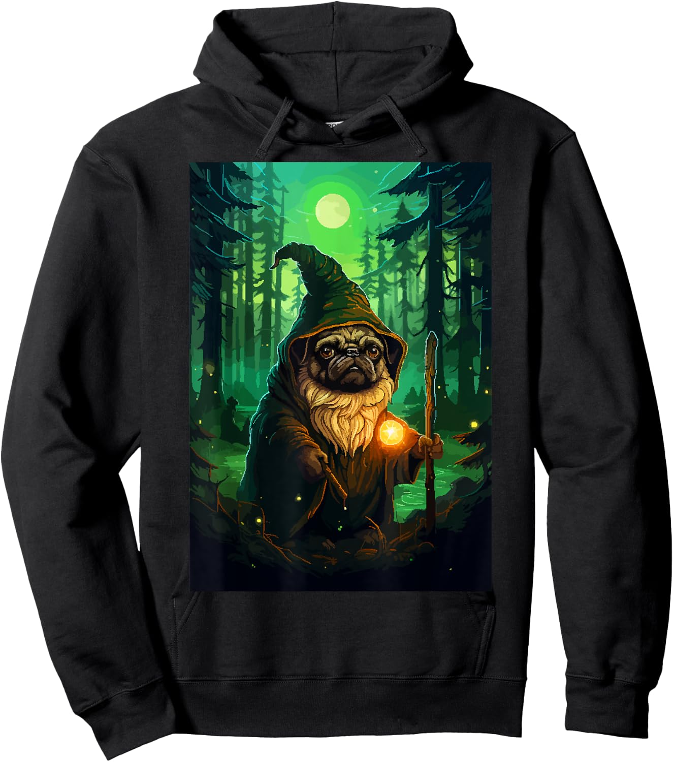 Funny Pug Wizard Cute Dog Pixel Art Hoodie - Hoodie | Black