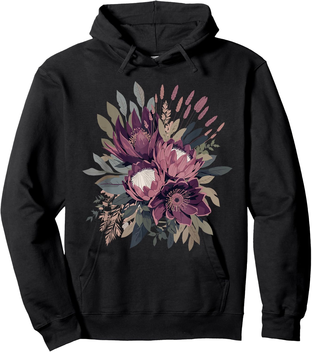 Protea Flower Bouquet Vintage Botanical Aesthetic Hoodie - Hoodie | Black