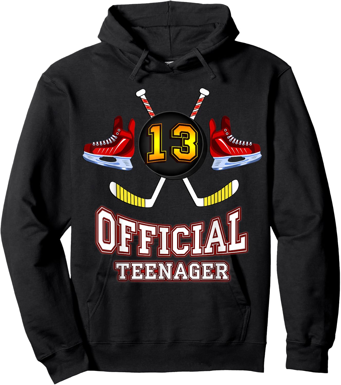 Official Teenager Ice-Hockey 13th Birthday Gift Hoodie - Hoodie | Black