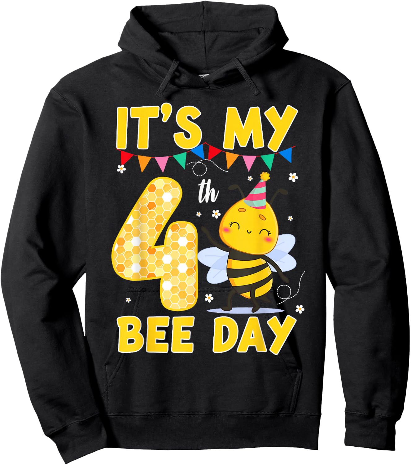 It's My 4th Birthday Bee Day 4 Year Old Bee Theme Party Hoodie - Hoodie | Black