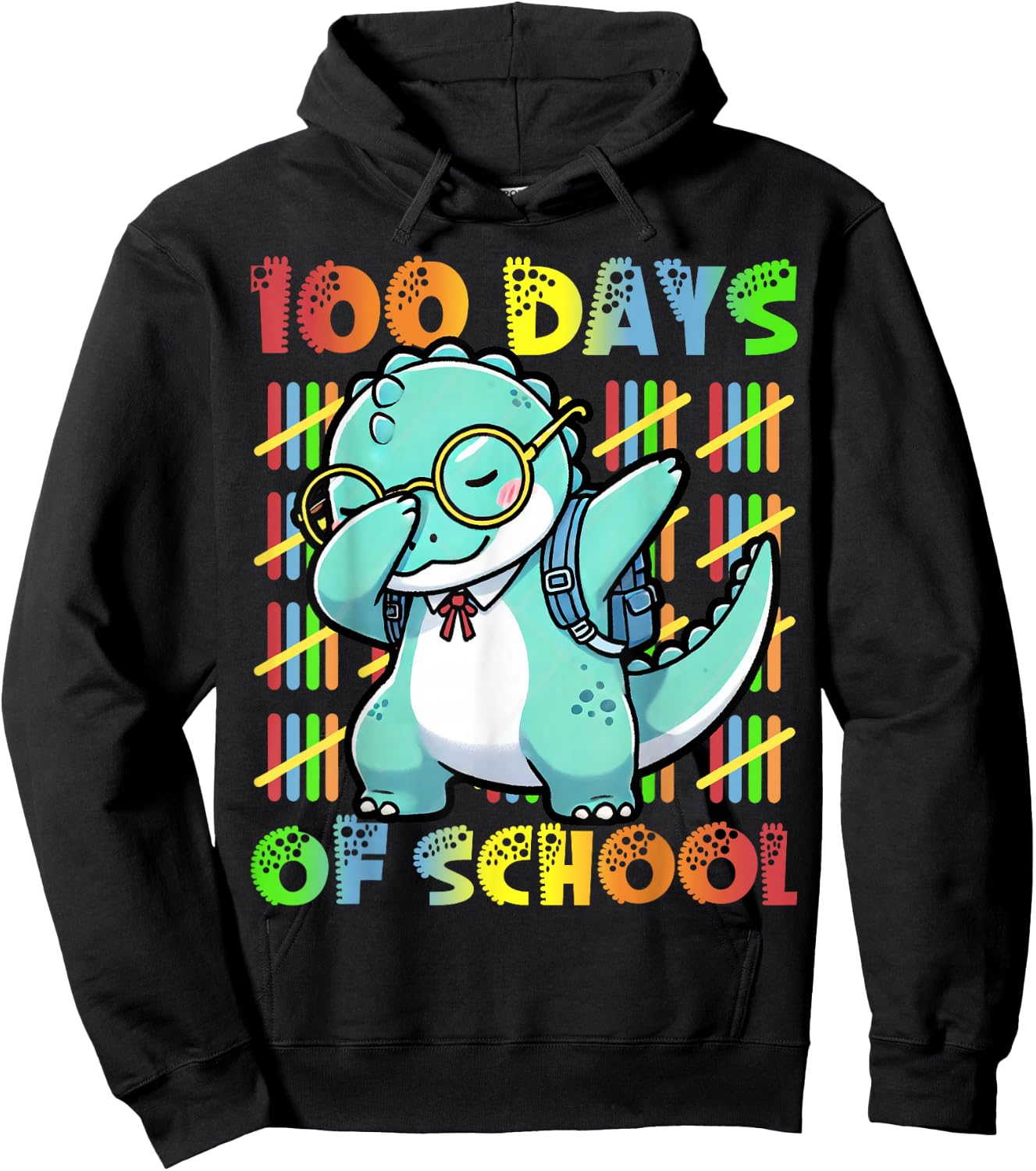 100 Days of School Dabbing Dinosaur 100th Day Of School Kids Hoodie - Hoodie | Black
