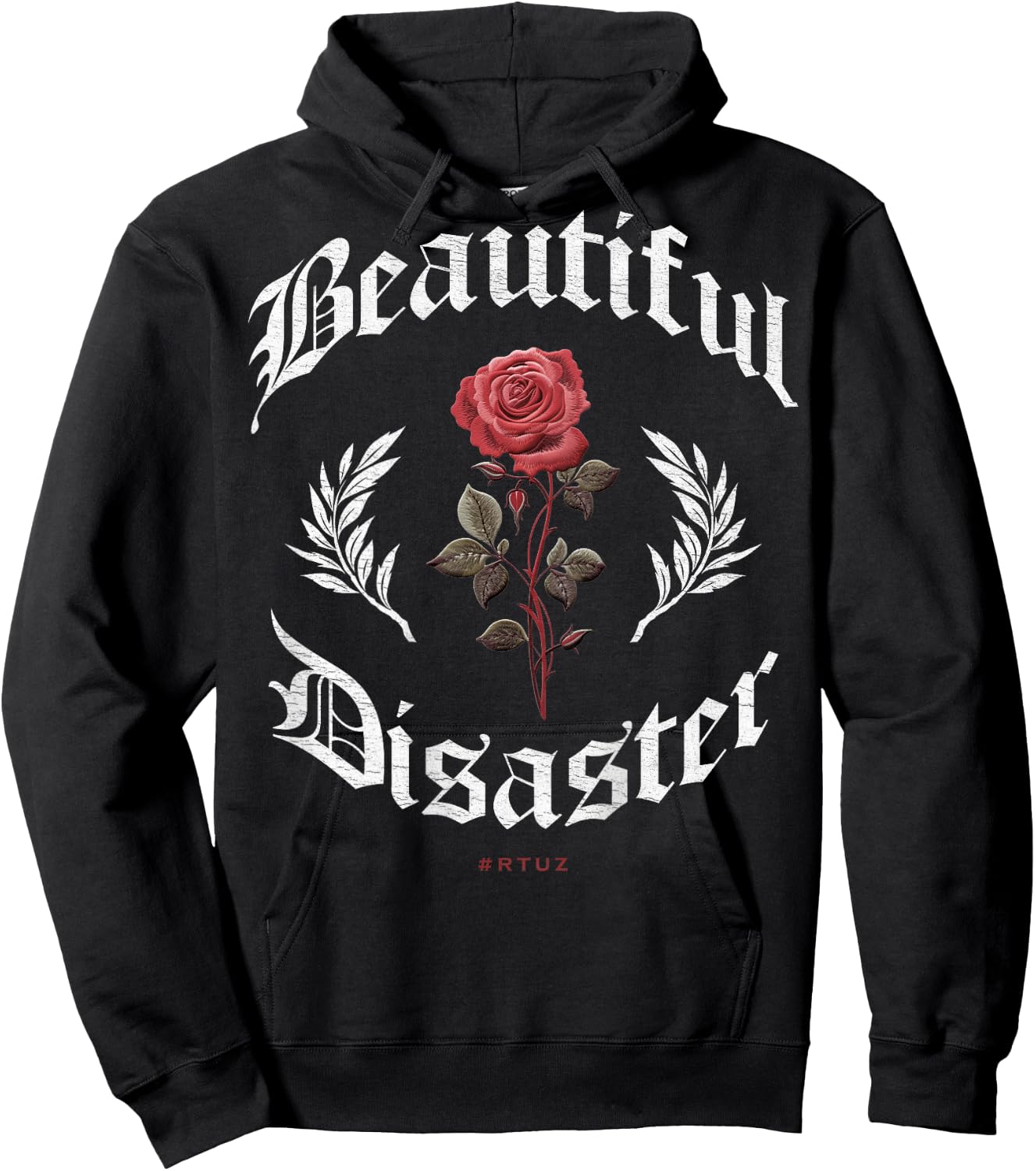 Urban Hip Hop Vintage Hipster Y2K Back Print Streetwear Rose Hoodie - Hoodie | Black