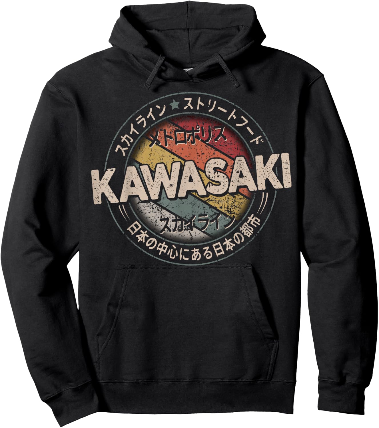 Kawasaki City 90s Retro Japan Aesthetics 80s Kawasaki , black Hoodie - Hoodie | Black