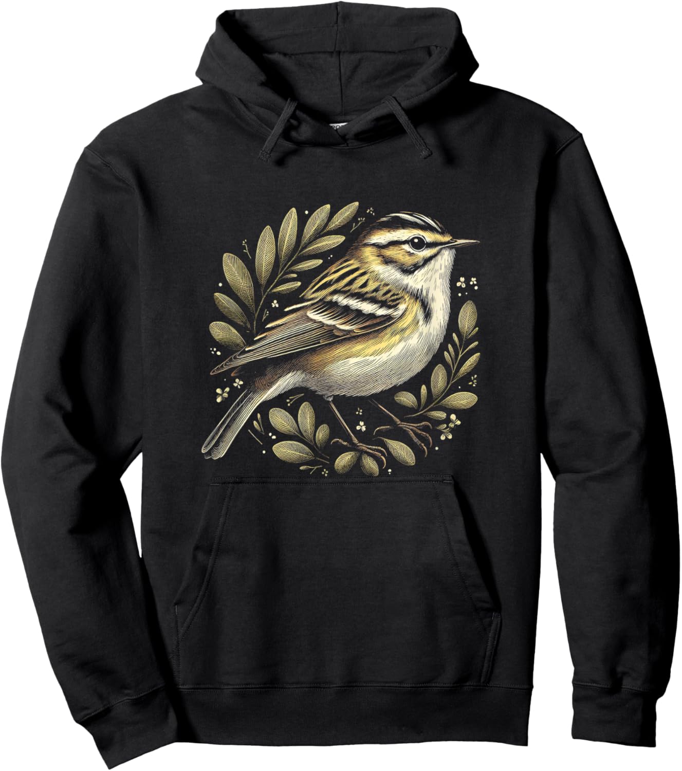 Warbler Graphic Bird Floral Art Design Hoodie - Hoodie | Black