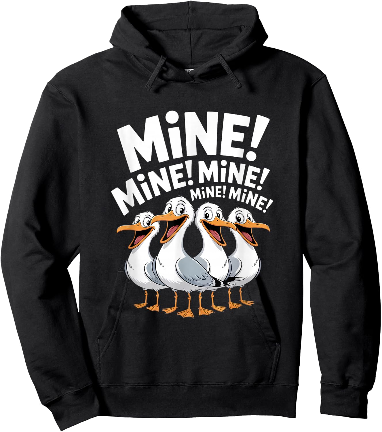 Funny Seagull Mine Saying Cartoon Bird Lover Humor Hoodie - Hoodie | Black