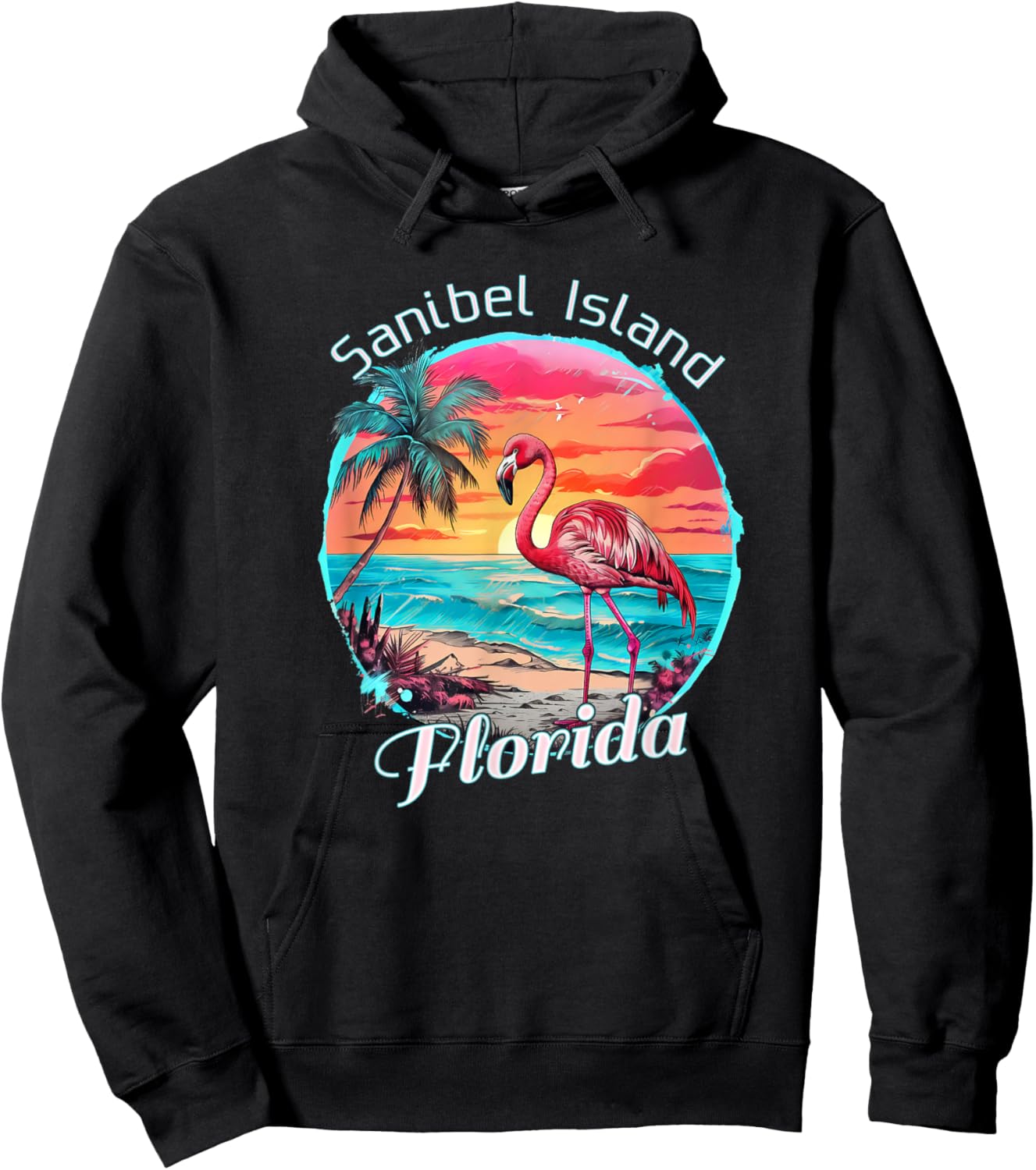 Sanibel Island Florida Beach Flamingo Tropical Souvenir Women Girls Kids Hoodie - Hoodie | Black