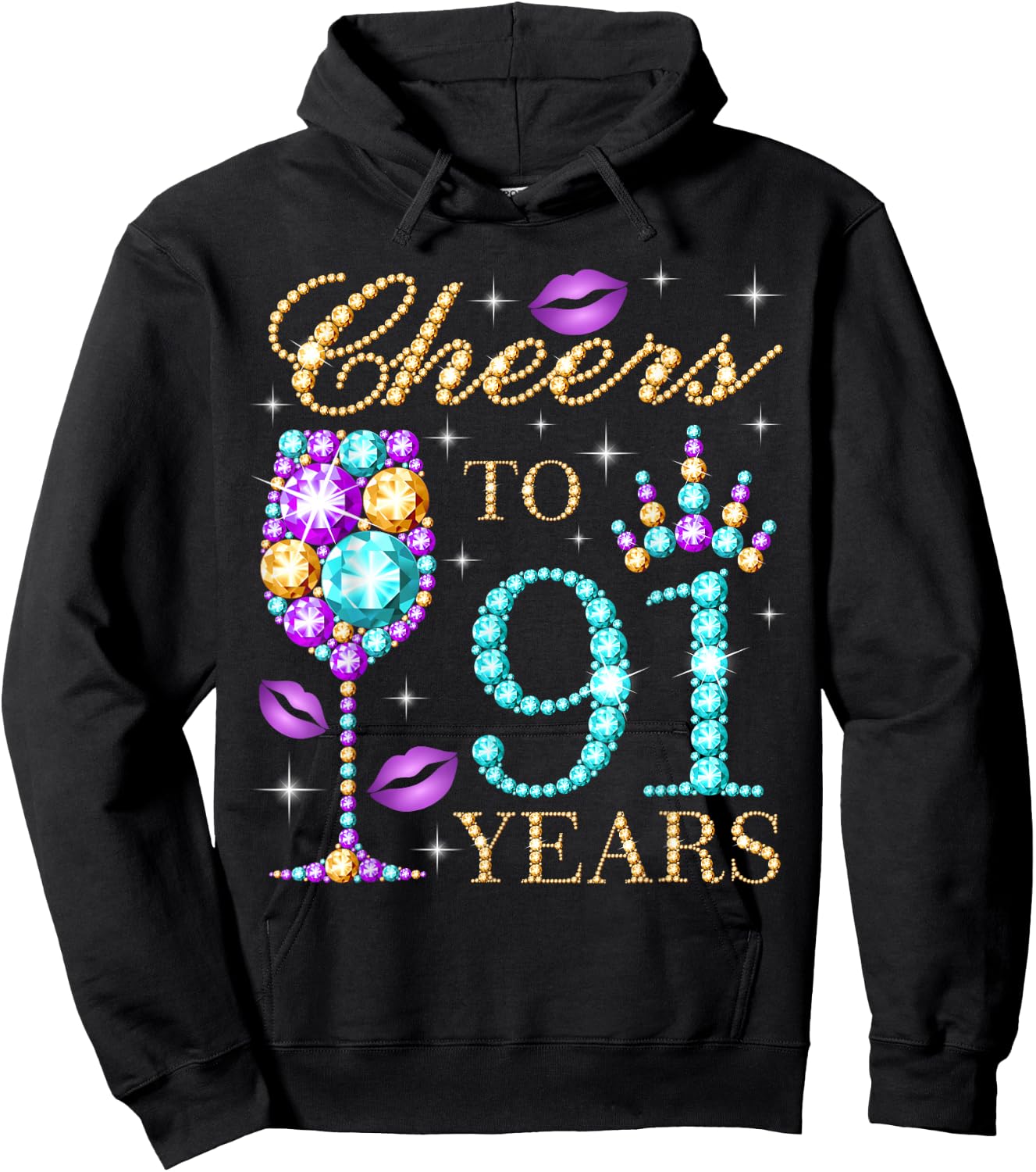 Cheers To 91 Years Old Women 91st Birthday Party Hoodie - Hoodie | Black