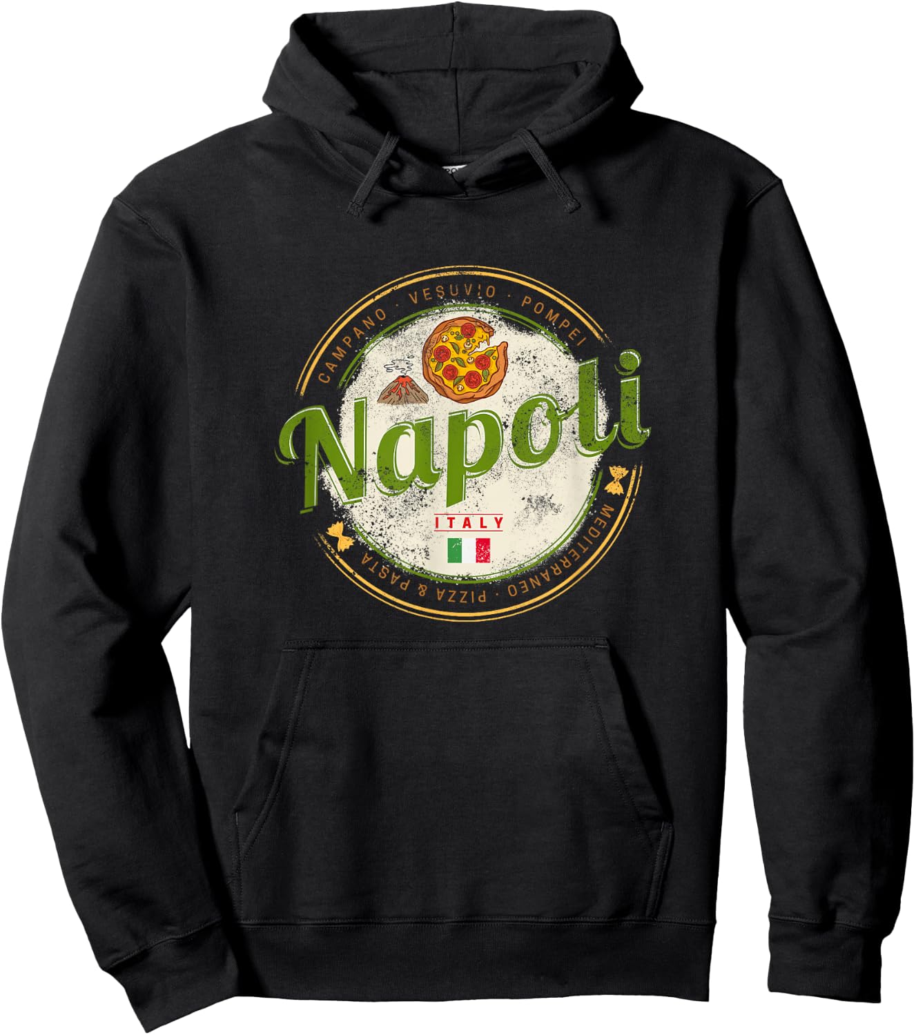 Naples Italy with Vesuv and Pizza Vintage Souvenir , black, s Hoodie - Hoodie | Black