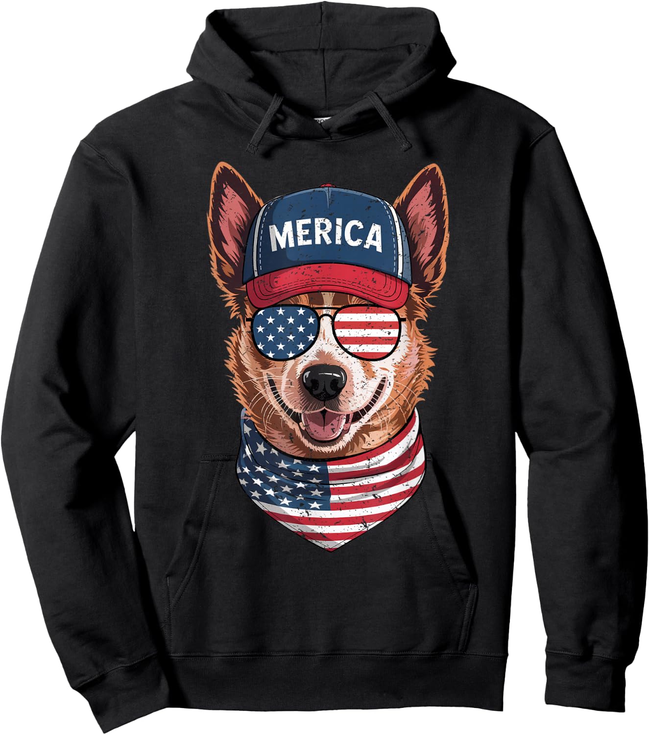 Red Heeler 4th of July US American Flag Dog Patriotic Hoodie - Hoodie | Black