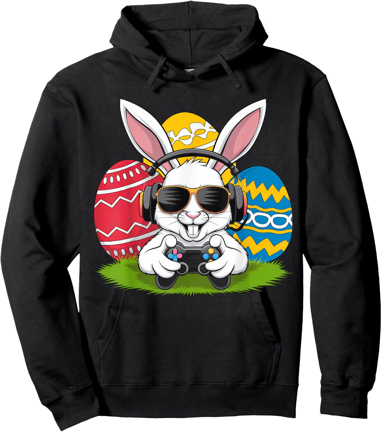 Boys Happy Easter Day Bunny Egg Video Game Kids Gamer Hoodie - Hoodie | Black