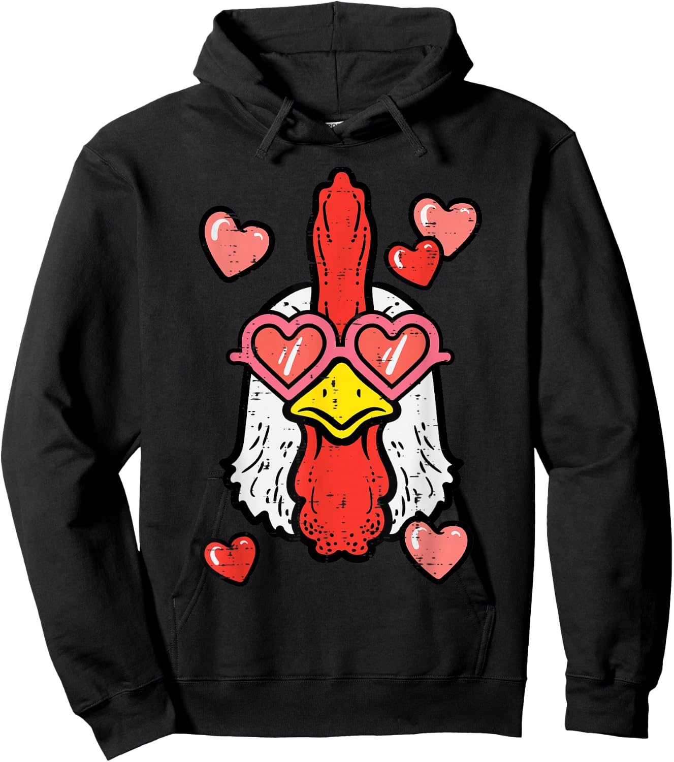 Valentines Day Chicken Hearts Cute Farm Women Girls Kids Hoodie - Hoodie | Black