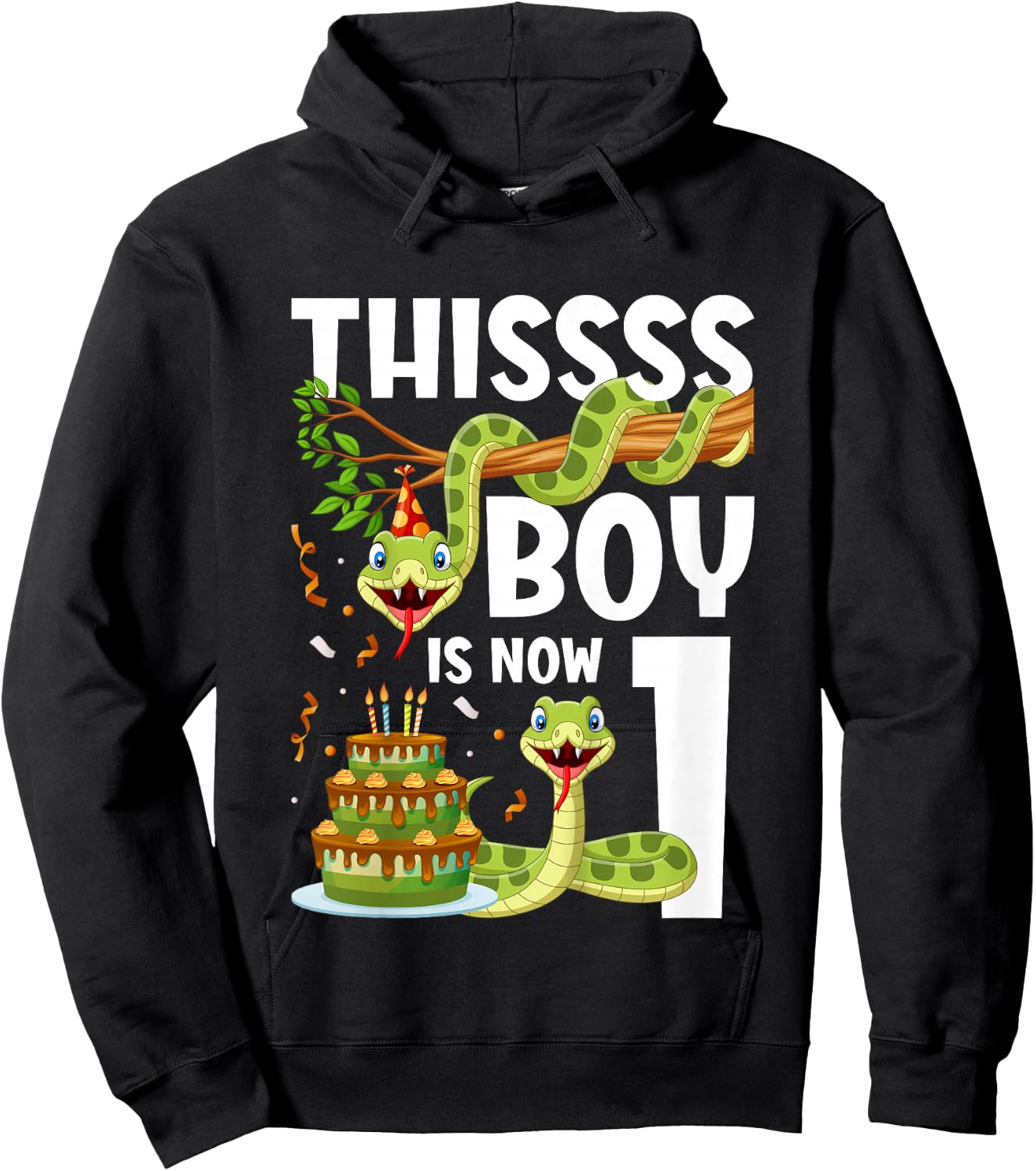 Kids 1st Reptile Birthday 1 Year Old Boy Snake Birthday Party Hoodie - Hoodie | Black