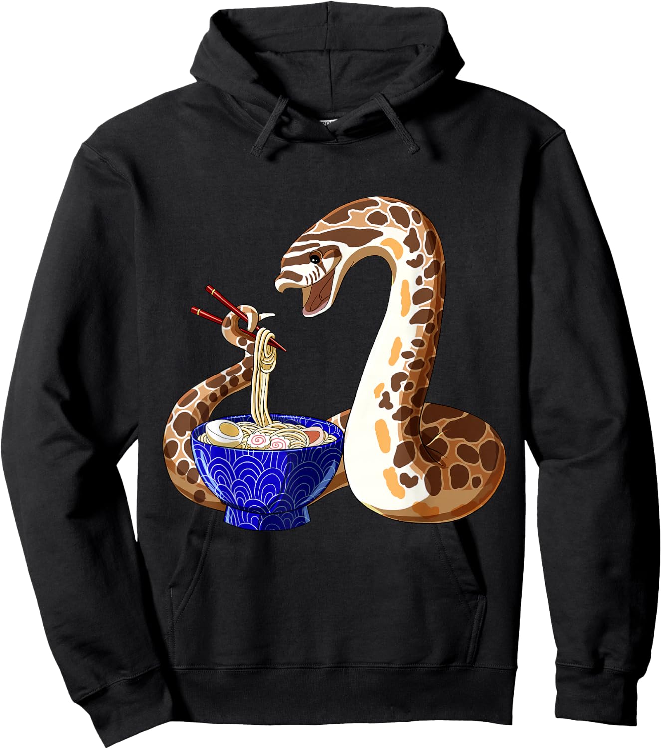 Cute Snake Eating Ramen Anime Style Hognose Snake Hoodie - Hoodie | Black