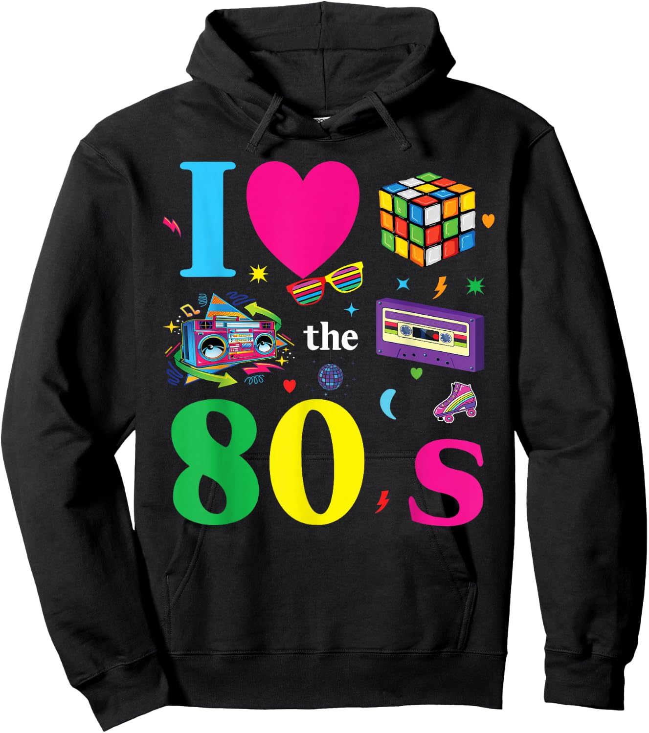 80s Theme Party 80s Costume - I Love the 80s , black Hoodie - Hoodie | Black