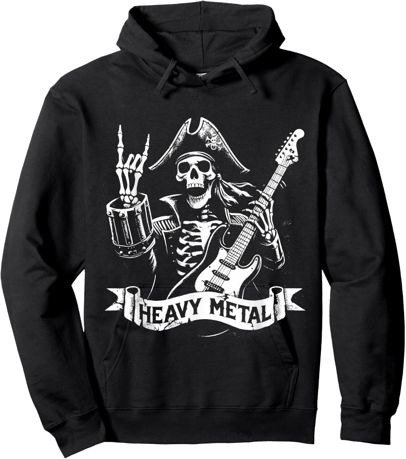 Pirate Heavy Metal - Vintage Pirate Skeleton Guitar , Black, S Hoodie - Hoodie | Black