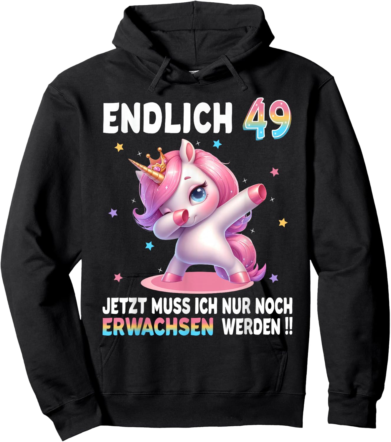 49th Birthday Woman 49 Years Party Outfit Funny Unicorn , black Hoodie - Hoodie | Black