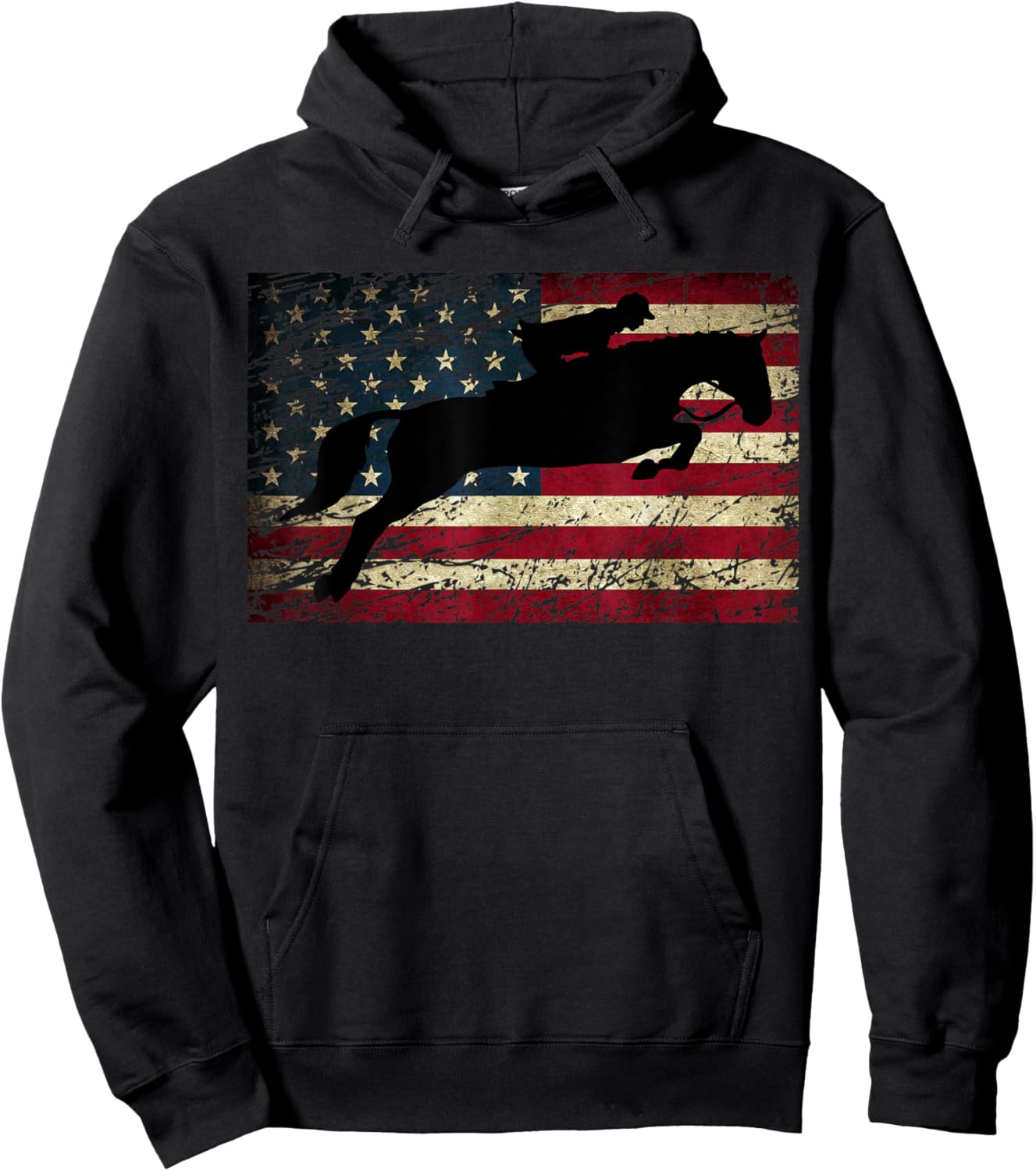 American Flag Horse Riding Show Jumping Hoodie - Hoodie | Black