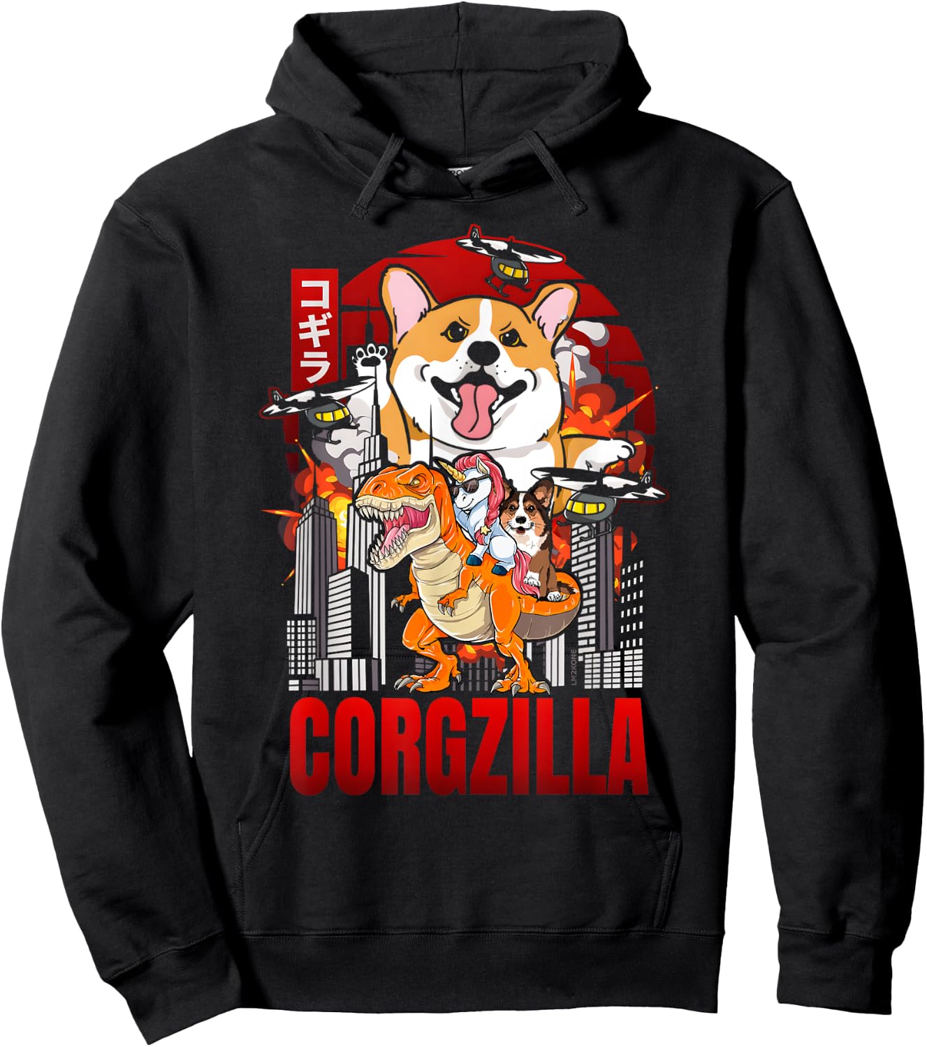 Funny Japanese Corgzilla Unicorn Funny Dog Corgi Lovers Men Women Kids Hoodie - Hoodie | Black