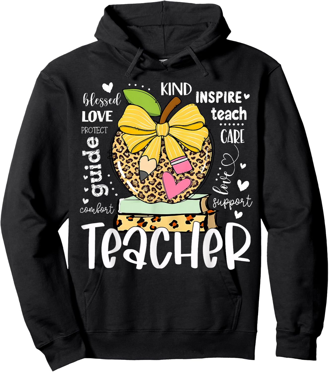 Back to School Teacher Leopard Apple Bow Women Girl Hoodie - Hoodie | Black
