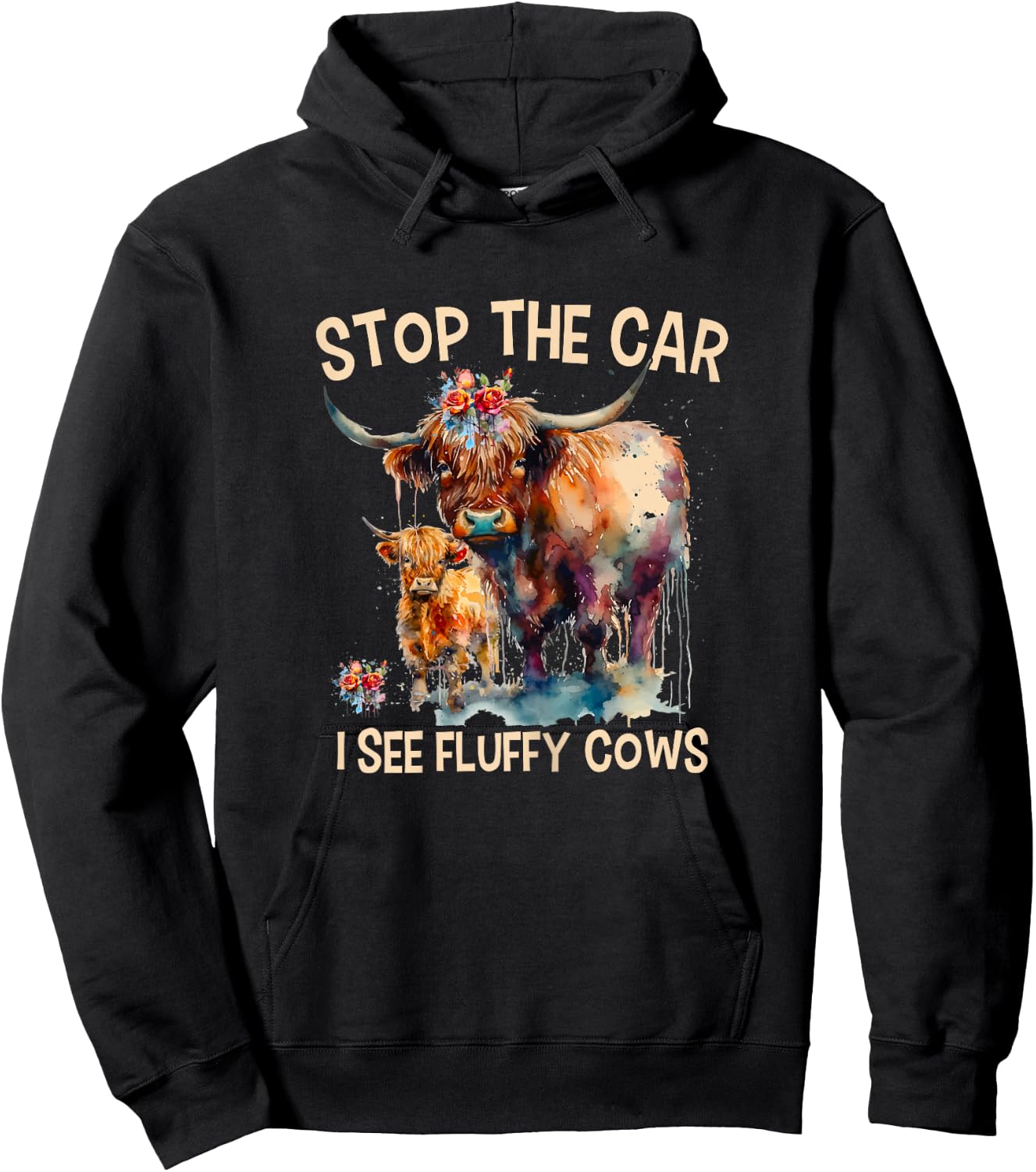 Stop The Car I See Fluffy Cows Highland Cow Breeder Hoodie - Hoodie | Black