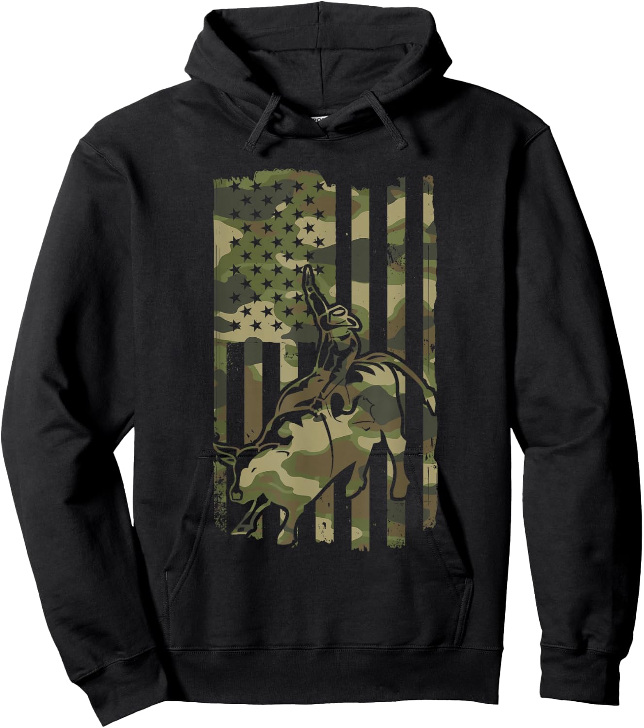 Western Cowboy & Cowgirl Rodeo Bull Riding USA Flag 4th July Hoodie - Hoodie | Black