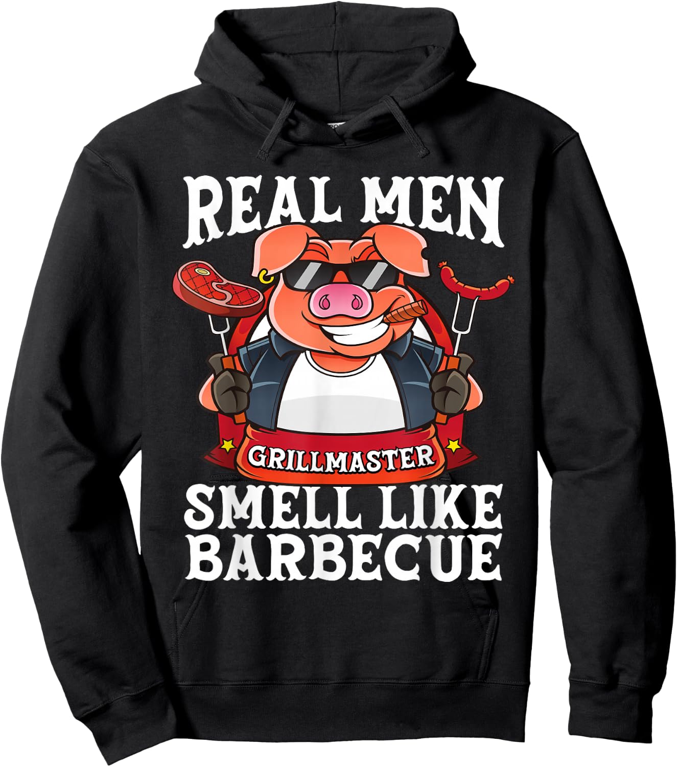 Funny Real Men Smell Like Barbecue Pig Fathers Day Grilling Hoodie - Hoodie | Black