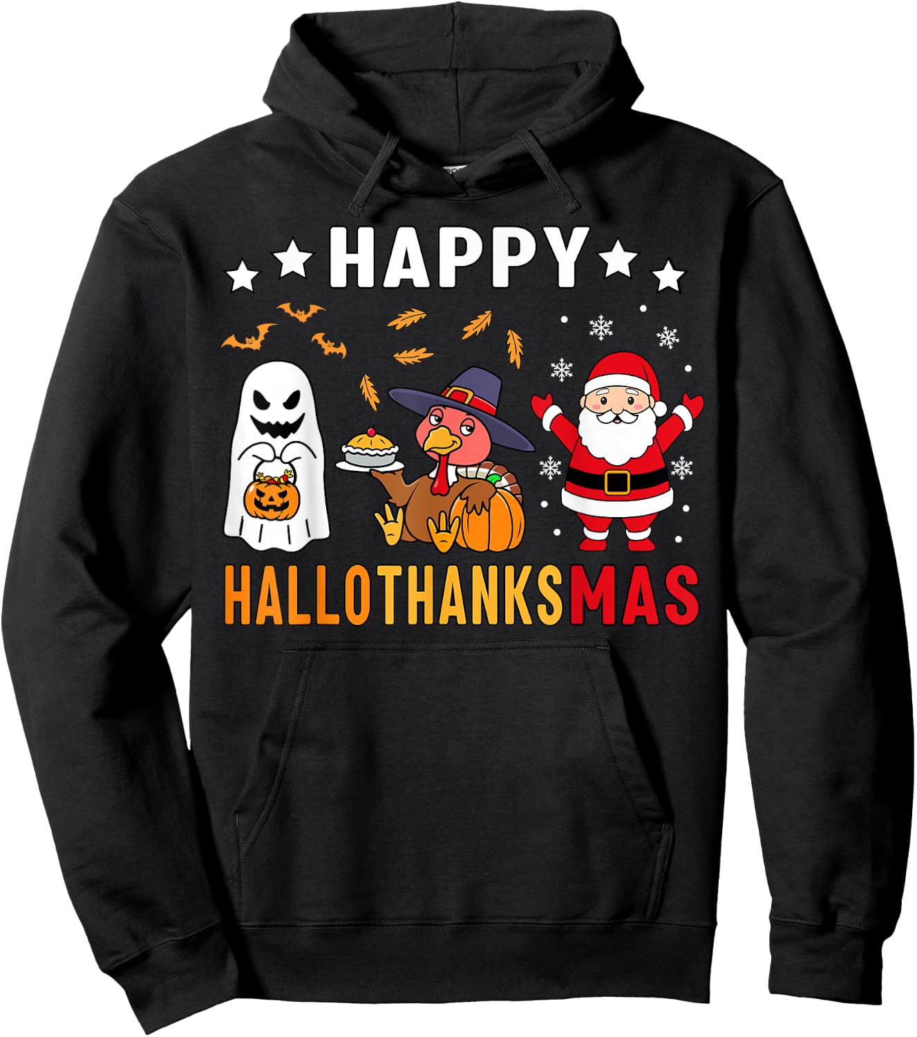 Happy Hallothanksmas Ghost Turkey Pumpkin Christmas Santa Hoodie - Hoodie | Black