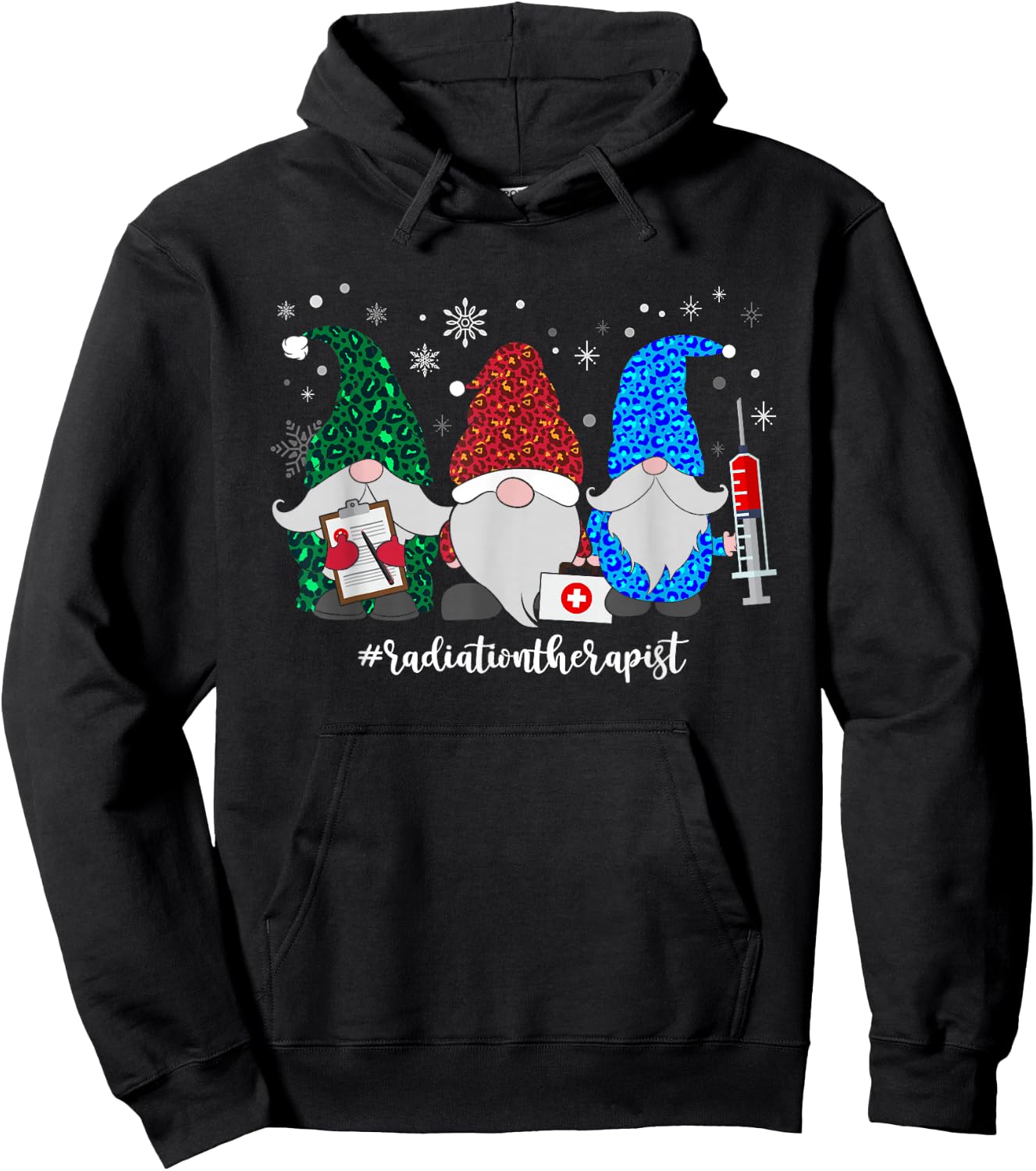 Christmas Radiation Therapist Gnomes Xmas Leopard Gnome Hoodie - Hoodie | Black