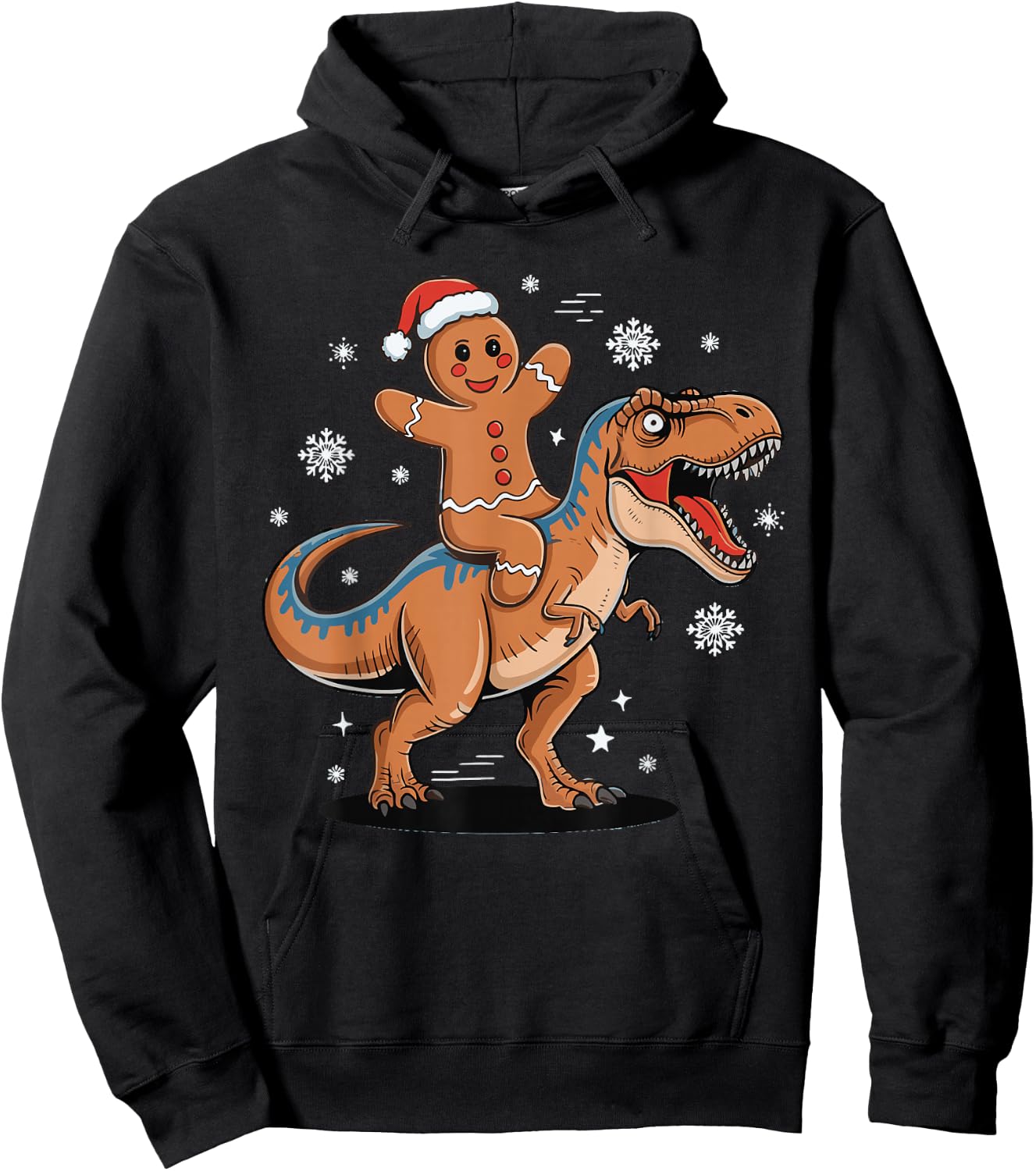 Gingerbread Riding T Rex Hoodie - Hoodie | Black
