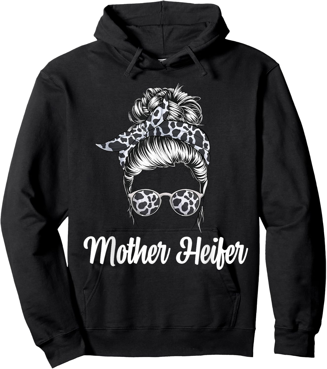 Messy Bun Mother Heifer Farmer Cow Mom Farming Cows Women Hoodie - Hoodie | Black