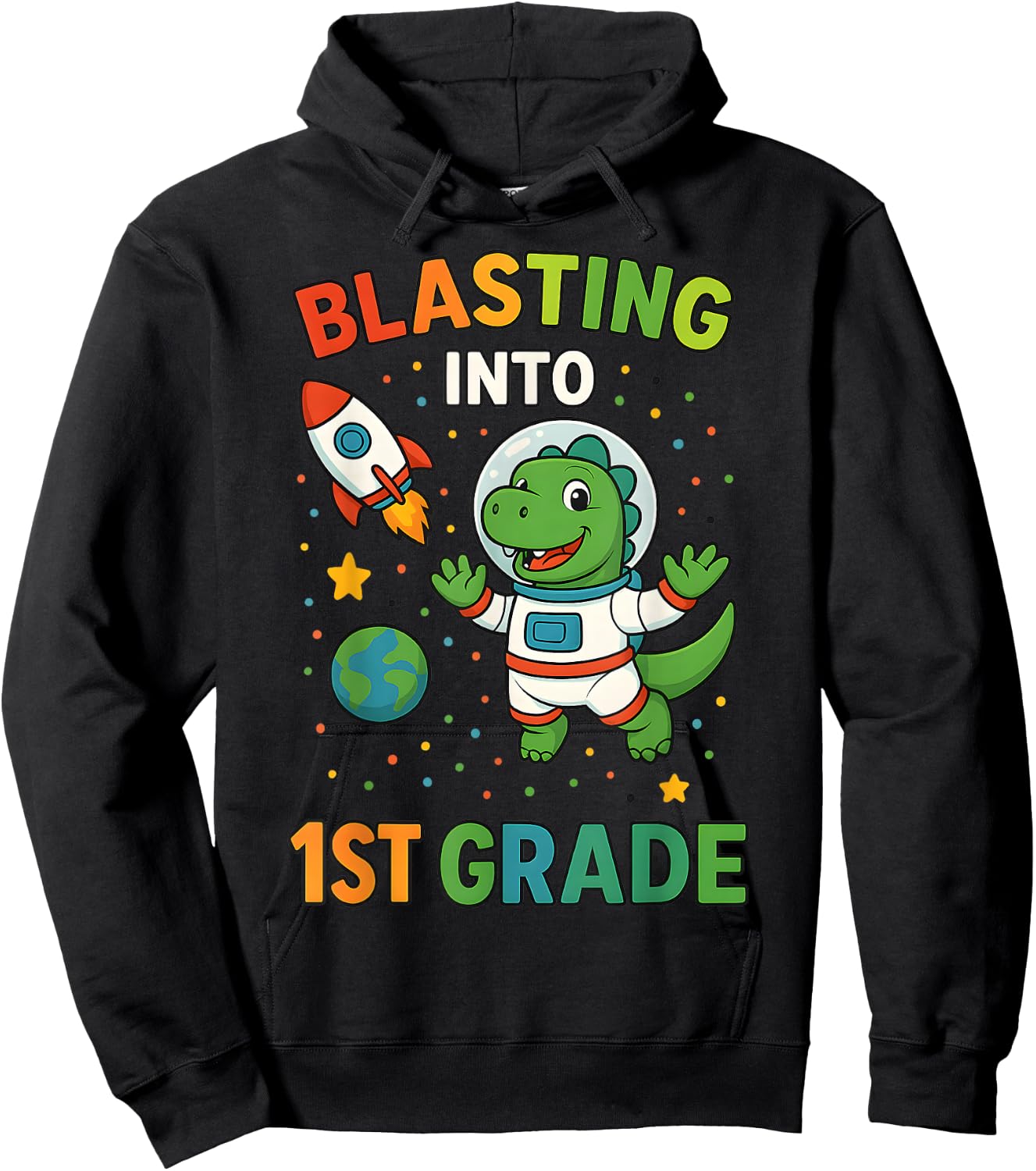 Blasting Into 1st Grade Dinosaur Astronaut Back To School Hoodie - Hoodie | Black
