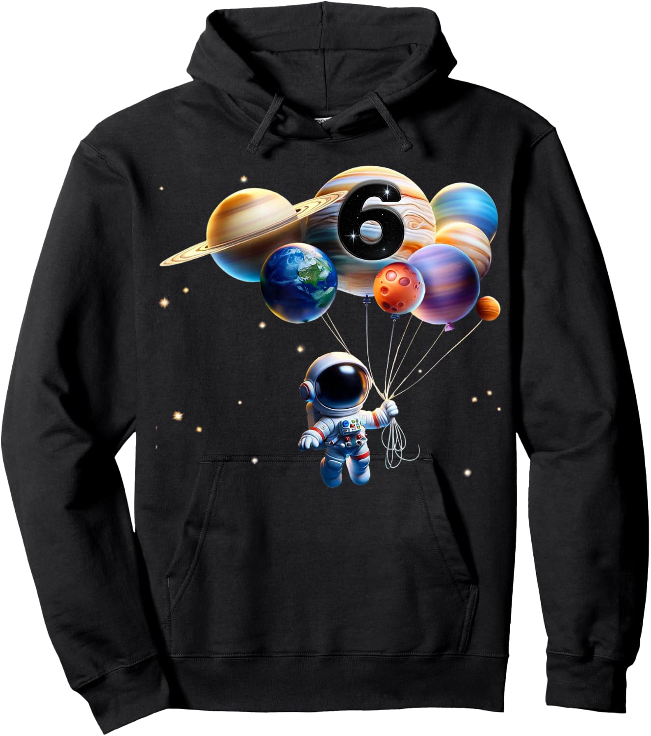 6 Years Old Birthday Boy Gifts Astronaut Planet 6th six Bday Hoodie - Hoodie | Black