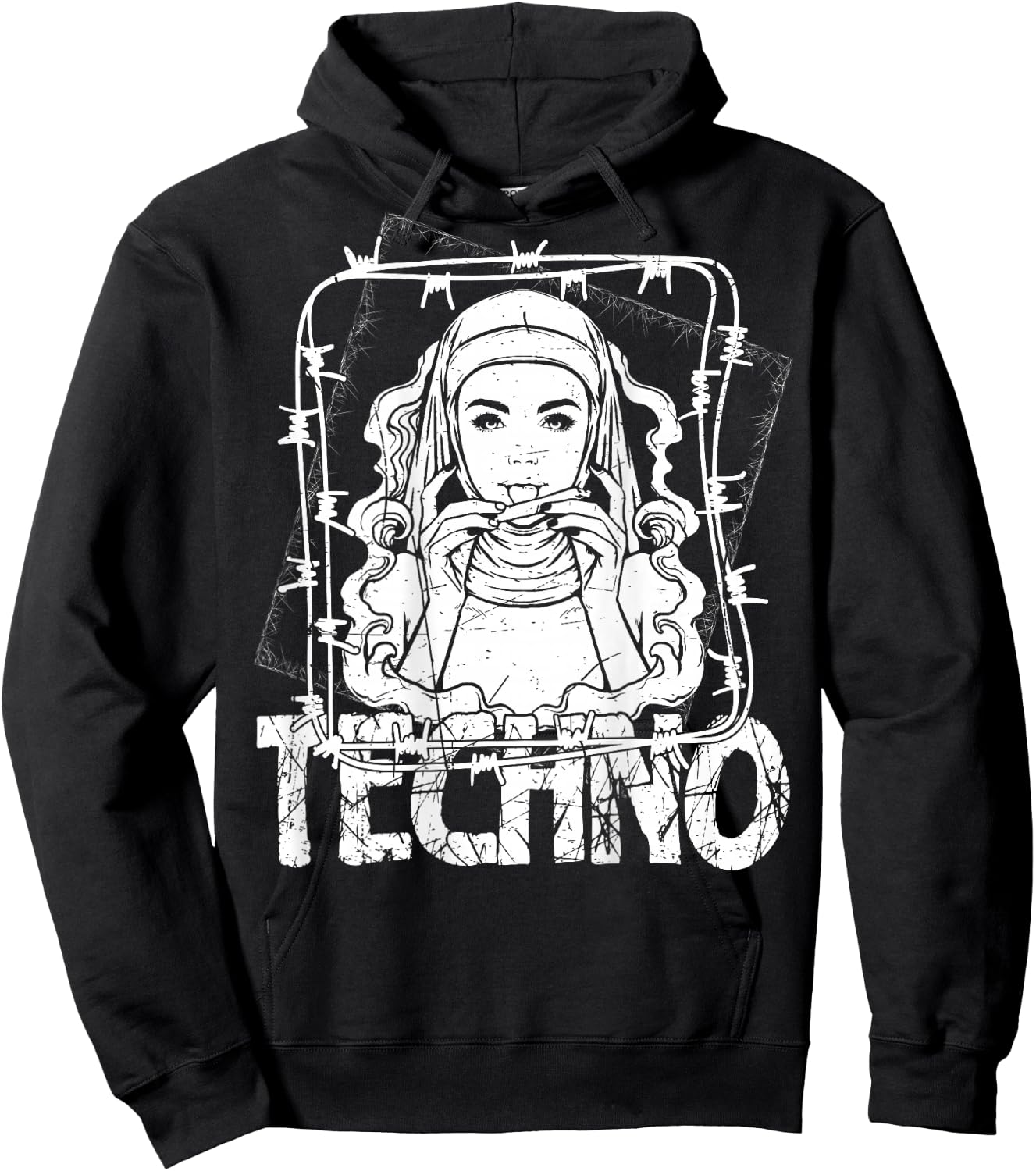 BACKPRINT Techno Merch Rave Kleidung 200 BPM Techno Nonne Hoodie - Hoodie | Black