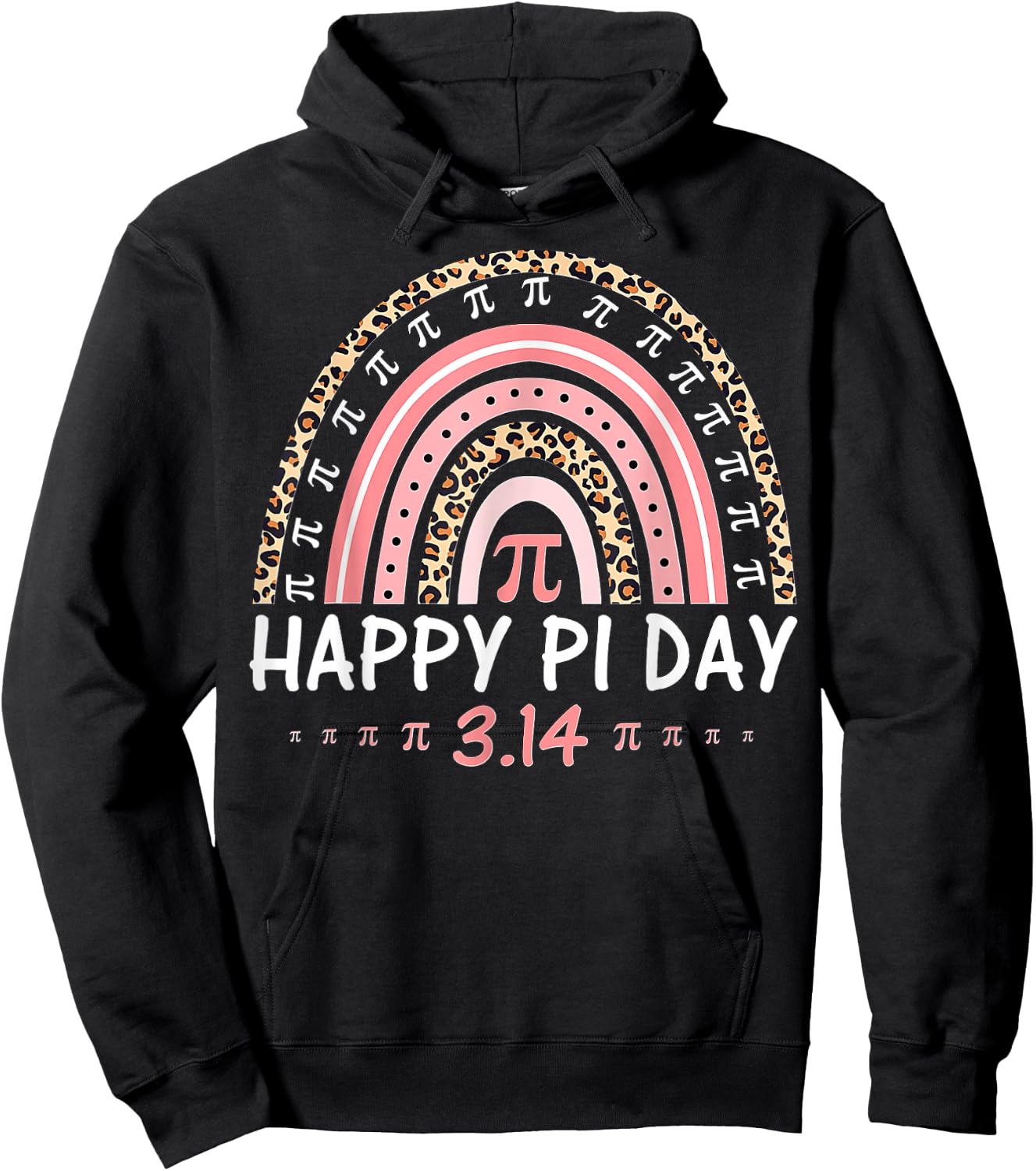 Happy Pi Day Spiral Pi Math Teacher 3.14 Leopard Rainbow Hoodie - Hoodie | Black